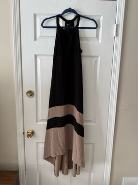 Laundry By Shelli Segal Black and Taupe High-Low Halter Maxi Dress